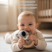 Koala Häkelrassel – Handgemachter Greifling aus Baumwolle & Naturholz